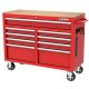 Husky 46 in. W x 18 in. D 9-Drawer Gloss Red Mobile Workbench Cabinet with Solid Wood Top