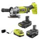 RYOBI ONE+ 18V Lithium-Ion Kit with 2.0 Ah and 4.0 Ah Batteries, Charger, and ONE+ 18V Cordless 4-1/2 in. Angle Grinder PSK106SB-PCL445B