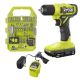 RYOBI ONE+ 18V Cordless 3/8 in. Drill/Driver Kit with 1.5 Ah Battery, Charger, and Drill and Impact Drive Kit (40-Piece) PCL201K1-A98401