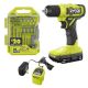 RYOBI ONE+ 18V Cordless 3/8 in. Drill/Driver Kit with 1.5 Ah Battery, Charger, and Drill and Impact Drive Kit (20-Piece) PCL201K1-A98201