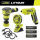 RYOBI USB Lithium Cordless 3-Tool Combo Kit with Scrubber, Screwdriver, Clamp Fan, (3) 2.0 Ah Batteries, and Charging Cables FVG51K-FVD50K-FVF51K