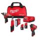 Milwaukee M12 12V Lithium-Ion Cordless Screwdriver, 3/8 in. High Speed Ratchet, Light, 1/2 in. Stubby Impact Combo Kit (4-Tool) 2401-23B-2563-20