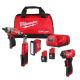 Milwaukee M12 12V Lithium-Ion Cordless Screwdriver, 3/8 in. High Speed Ratchet, Light, Right Angle Die Grinder Combo Kit (4-Tool) 2401-23B-3485-20