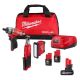 Milwaukee M12 12V Lithium-Ion Cordless Screwdriver Combo Kit, 3/8 in. High Speed Ratchet, Light, with Batteries (4-Tool) 2401-23B-48-11-2450
