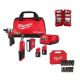 Milwaukee M12 12V Lithium-Ion Cordless Screwdriver, 3/8in. Ratchet, Light (3-PC Combo Kit) w 2 Batteries, Socket Set, Bit Set 2401-23B-49-66-7006-48-32-4023