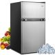 Costway - 3.2 Cu.Ft Mini Refrigerator with Freezer Compact Fridge with 2 Reversible Door - Black / Silver