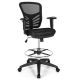 Costway - Mesh Drafting Chair Office Chair with Adjustable Armrests and Foot-Ring - Black