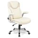 Costway - Ergonomic Office Chair PU Leather Executive Swivel with Flip-up Armrests - Beige White