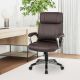 Costway - Ergonomic Office Chair PU Leather Executive Swivel with Upholstered Armrests - Brown