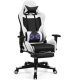 Costway - Massage Gaming Chair Reclining Office Chair with Footrest - White