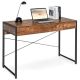 Costway - Computer Desk Metal Frame Study Table Home Office Workstation with 2 Drawers - Rustic Brown