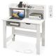 Costway - Computer Desk with Power Outlets and USB Ports and Type-C Hutch Open Shelf Drawer - White