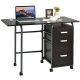 Costway - Folding Computer Laptop Desk Wheeled Home Office Furniture with 3 Drawers - Brown