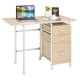 Costway - Folding Computer Laptop Desk Wheeled Home Office Furniture With 3 Drawers - Natural