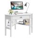 Costway - Triangle Computer Desk Corner Office Desk Laptop Table with Drawer Shelves - Rustic White