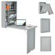 Costway - Wall Mounted Computer Convertible Desk Floating Desk with Storage Bookcases - Gray