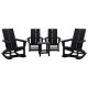 Alamont Home - Finn 4 Modern Dual Slat Poly Resin Adirondack Rocking Chairs with 1 Side Table - Black