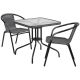 Alamont Home - Lila Outdoor Square Contemporary Metal 3 Piece Patio Set - Clear Top/Gray Rattan