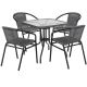 Alamont Home - Lila Outdoor Square Contemporary Metal 5 Piece Patio Set - Clear Top/Gray Rattan