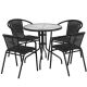 Alamont Home - Lila Outdoor Round Contemporary Metal 5 Piece Patio Set - Clear Top/Black Rattan