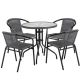 Alamont Home - Lila Outdoor Round Contemporary Metal 5 Piece Patio Set - Clear Top/Gray Rattan