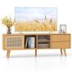 Costway - Bamboo TV Stand Console Table with PE Rattan Door & 2 Drawers for TV up to 65'' Natural - Natural Bamboo