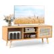 Costway - Modern TV Stand Entertainment Center Media Console w/Rattan Glass Sliding Doors - Natural