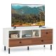 Costway - Mid-Century TV Stand Media Entertainment Center Console w/2 Cubbies & 3 Drawers - White/Walnut
