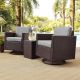 CROSLEY FURNITURE Palm Harbor 3-Piece Wicker Patio Outdoor Conversation Set with Grey Cushions - 2 Swivel Chairs and Side Table