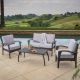 Noble House Honolulu Grey 4-Piece Faux Rattan Patio Conversation Set with Grey Cushions