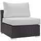 MODWAY Convene Patio Wicker Armless Middle Outdoor Sectional Chair in Espresso with White Cushions