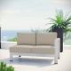 MODWAY Shore Aluminum Right Arm Outdoor Sectional Chair Loveseat in Silver with Beige Cushions
