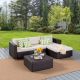 Noble House Beatrice Multi-Brown Wicker Outdoor Patio Couch Set with Aluminum Frame and Multi-Brown Storage Coffee Table