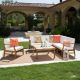 Noble House Lilian Teak Finished 7-Piece Wood Outdoor Patio Sectional Set with Cream Cushions