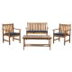 SAFAVIEH Burbank Natural Brown 4-Piece Wood Patio Conversation Set with Navy Cushions