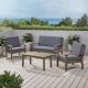 Noble House Peyton Gray 4-Piece Wood Outdoor Patio Conversation Set with Dark Gray Cushions