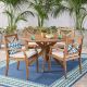 Noble House Llano Teak Brown 5-Piece Wood Outdoor Patio Dining Set with Cream Cushions