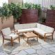 Noble House Grenada Teak Brown 7-Piece Wood Outdoor Patio Conversation Set with Beige Cushions