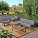 Noble House Grenada Gray 6-Piece Acacia Wood Outdoor Patio Conversation Sectional Seating Set with Dark Gray Cushions