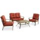 TOP HOME SPACE Black 4-Piece Metal Patio Conversation Set with 6.3 in. Red Cushions