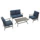 TOP HOME SPACE 4-Piece Metal Patio Conversation Set with Blue Cushions