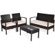 Gymax 4-Pieces Wicker Rattan Corner Outdoor Patio Sectional Sofa Glass Table Set with Yellowish Cushion