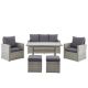Barton 6-Piece Wicker Rattan Outdoor Patio Conversation Furniture Set with Coffee Table and Solid Cushion Chairs