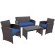 Gymax 4-Piece Rattan Outdoor Patio Conversation Set Furniture Set with Navy Cushions