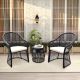 Maypex Black 3-Piece Wicker Outdoor Patio Conversation Set with Beige Cushions