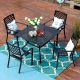PHI VILLA Black 5-Piece Metal Outdoor Patio Dining Set with Square Table and Elegant Stackable Chairs