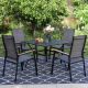 PHI VILLA Black 5-Piece Metal Outdoor Patio Dining Set with Square Table and Stackable Aluminum Chairs