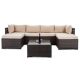 UPHA 7-Piece Wicker Outdoor Patio Conversation Seating Set with Beige Cushions