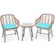 ANGELES HOME 3-Piece Wicker Rattan Outdoor Bistro Set with Turquoise Cushion