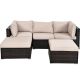 Costway 5-Pieces Rattan Wicker Furniture Set Patio Conversation Set with Beige Cushions